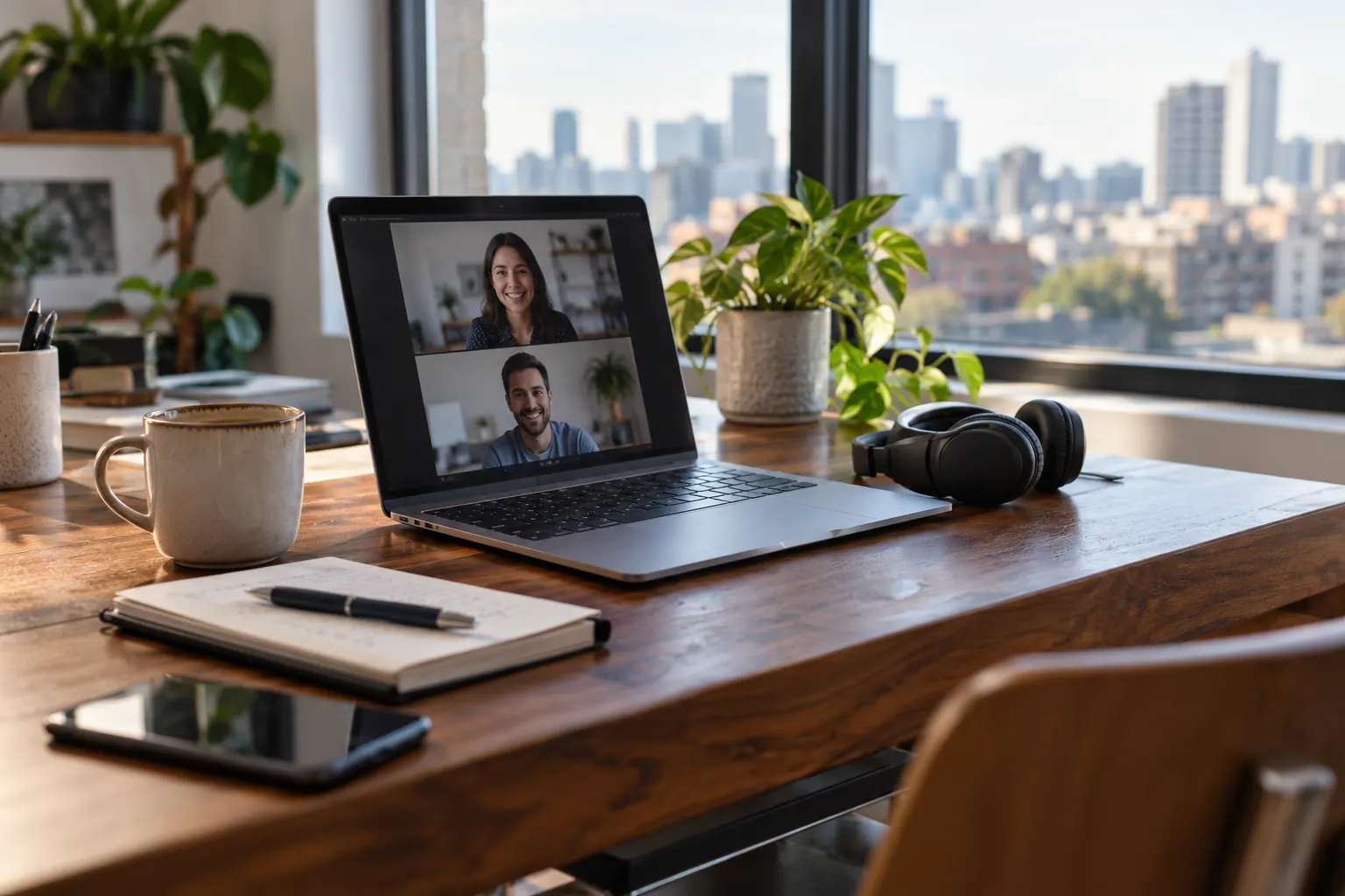 Illustrative photo of a remote video consultation on a laptop