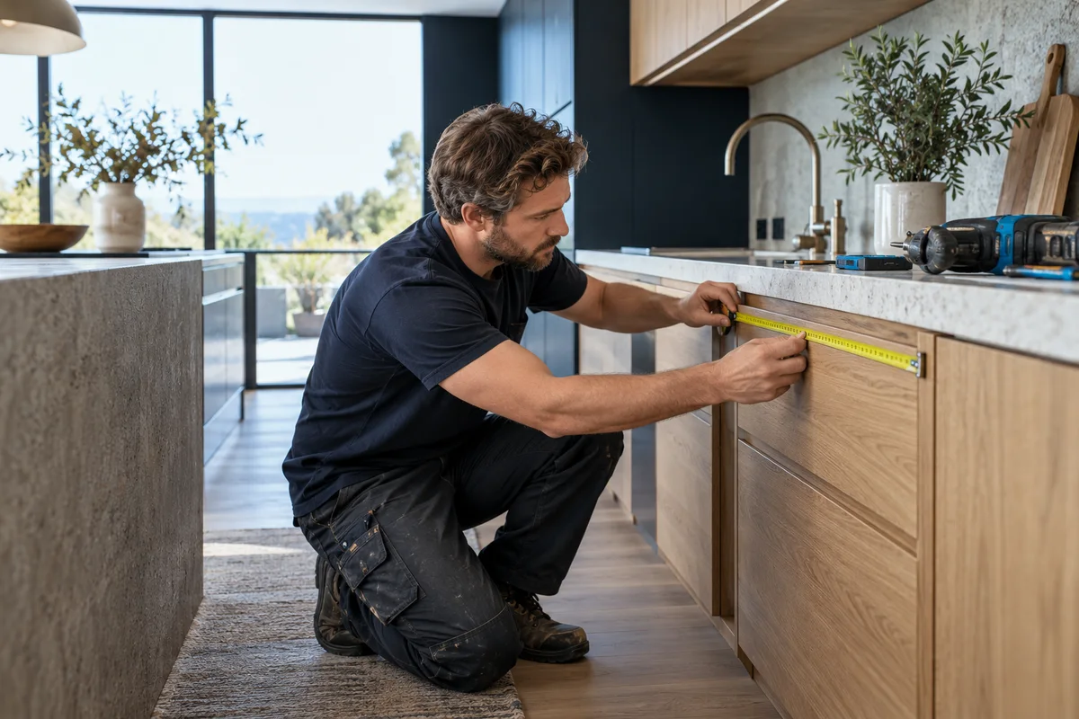 Illustrative home renovation specialist fitting kitchen cabinetry