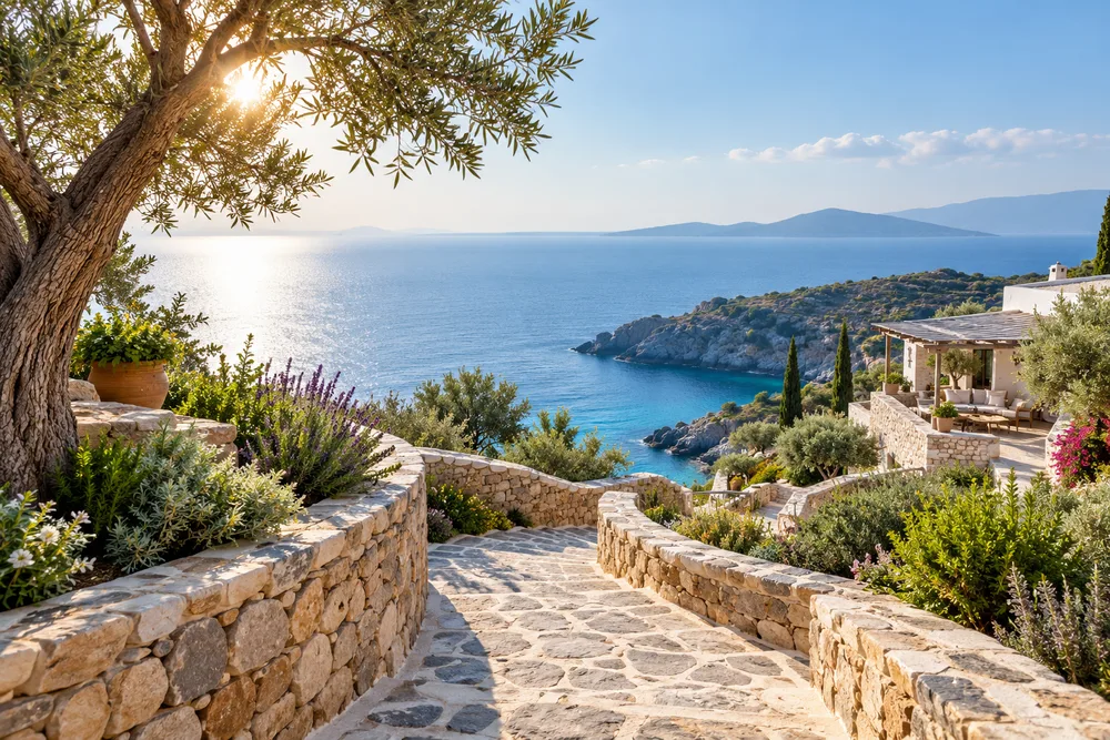 Illustrative coastal travel destination