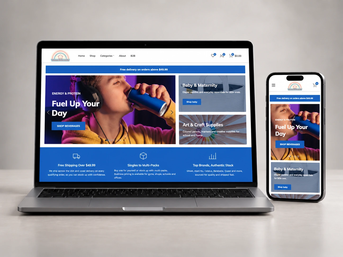 Mama Baba & Me laptop and mobile website mockup