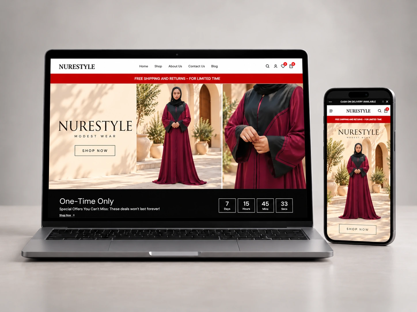 NureStyle laptop and mobile website mockup