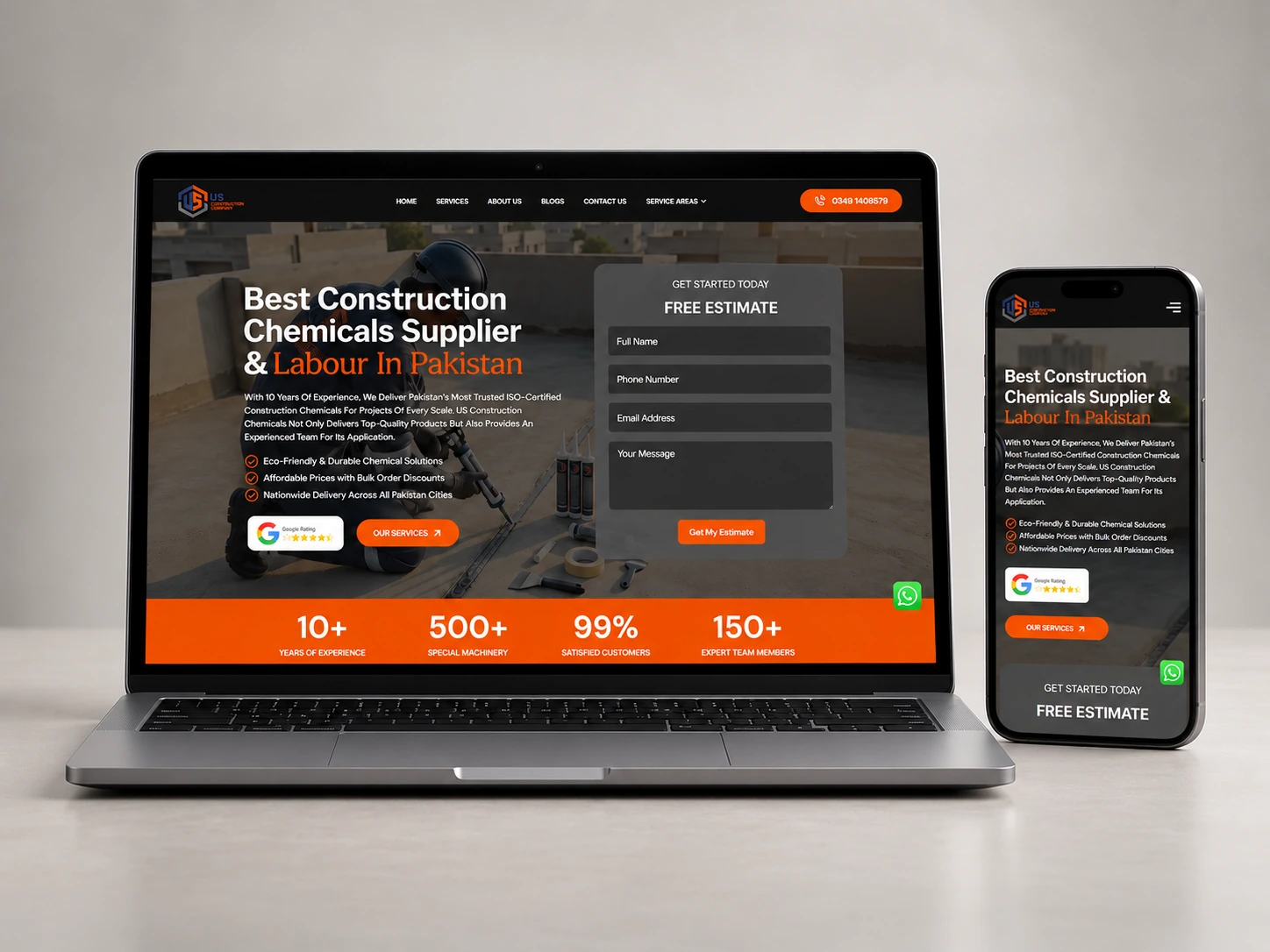 US Construction Chemicals laptop and mobile website mockup